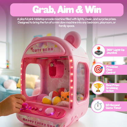 Contixo CM2 Pink Tabletop Claw Machine, Mini Arcade Prize Grabber Game with LED Lights, Music, Toys & Capsules for Girl's Boy's Kids Ages 3+