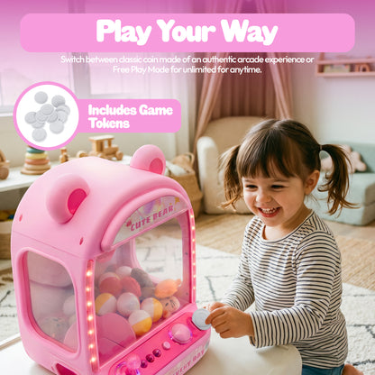 Contixo CM2 Pink Tabletop Claw Machine, Mini Arcade Prize Grabber Game with LED Lights, Music, Toys & Capsules for Girl's Boy's Kids Ages 3+