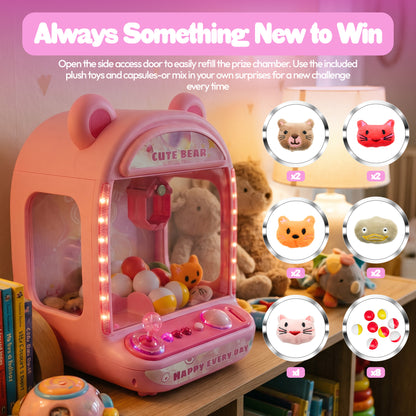 Contixo CM2 Pink Tabletop Claw Machine, Mini Arcade Prize Grabber Game with LED Lights, Music, Toys & Capsules for Girl's Boy's Kids Ages 3+