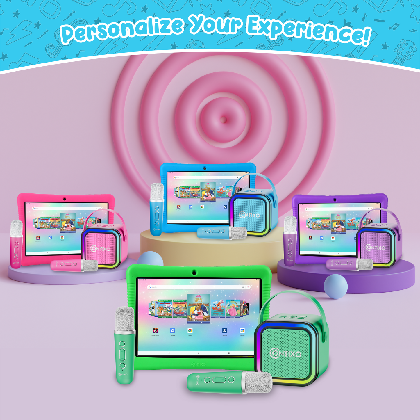 Contixo K102 10" Kids Tablet with Kids Bluetooth Karaoke and Two Microphones