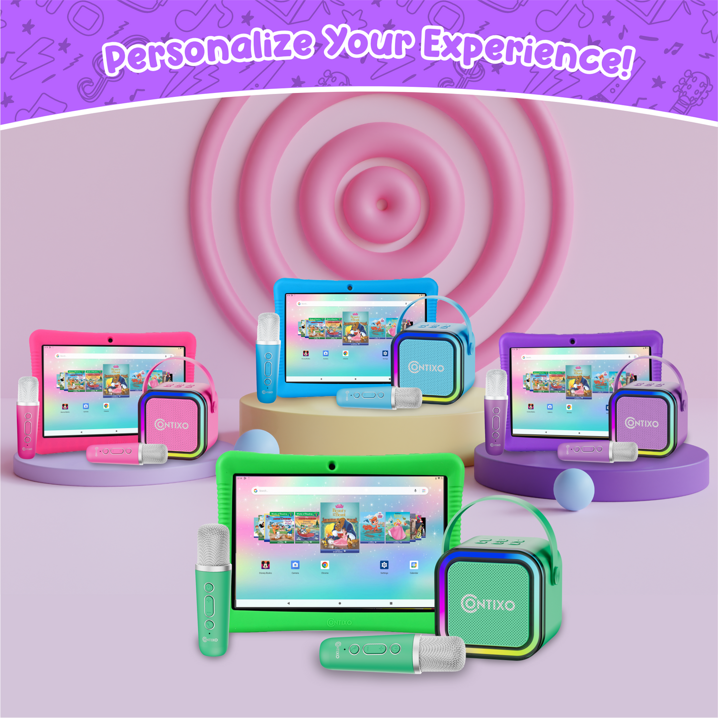 Contixo K102 10" Kids Tablet with Kids Bluetooth Karaoke and Two Microphones