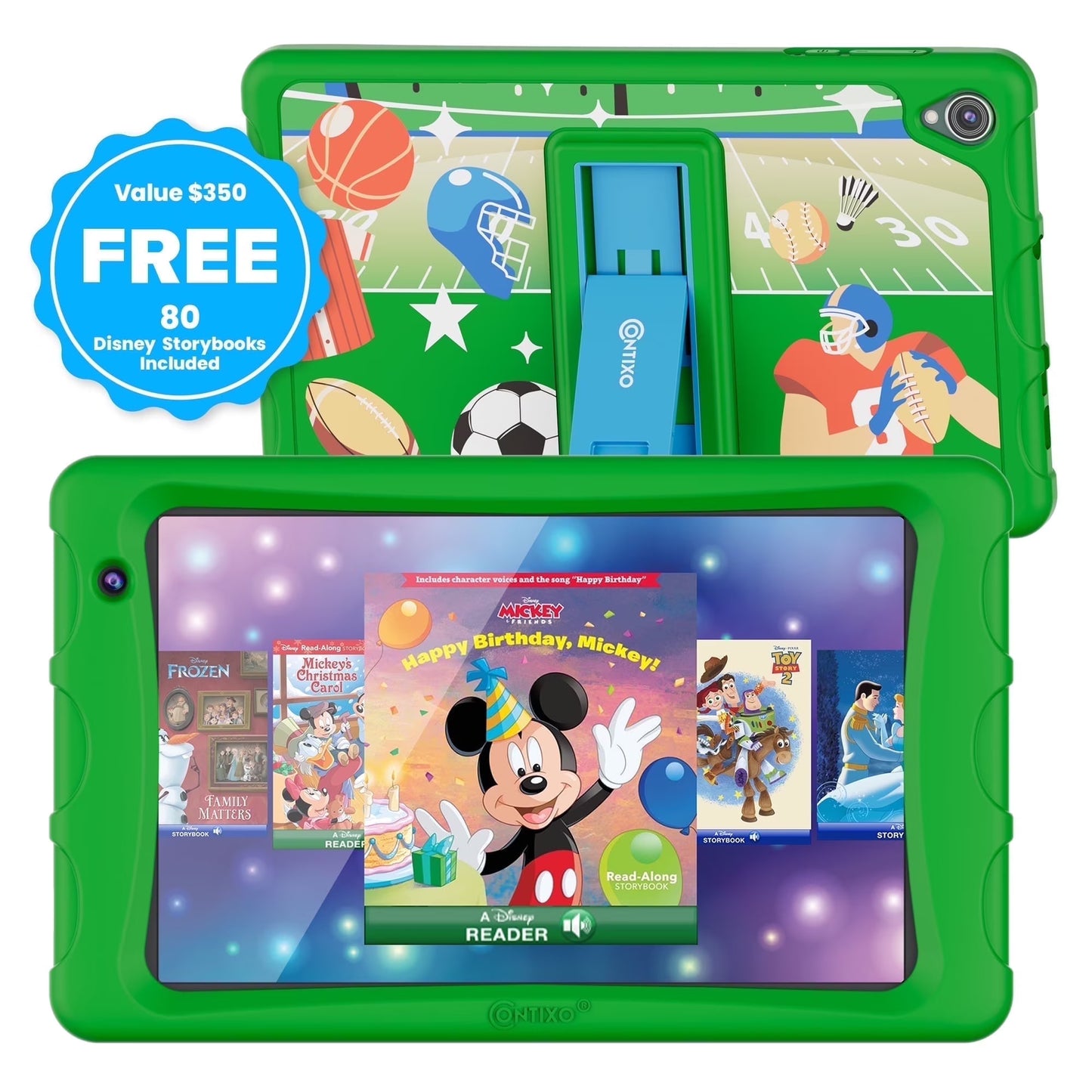 Contixo K80A - 8" Kids Tablet, 2025 Model, 80 FREE Disney eBooks, Educational Android Tablet for Ages 3-12, 32GB, Kid-Proof Case with Kickstand, Android 13