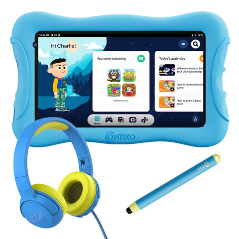 Contixo V10Plus Bundle, 7 inch Kids Learning Tablet with Headphone, Pre-loaded Teacher Approved Apps and Parent control