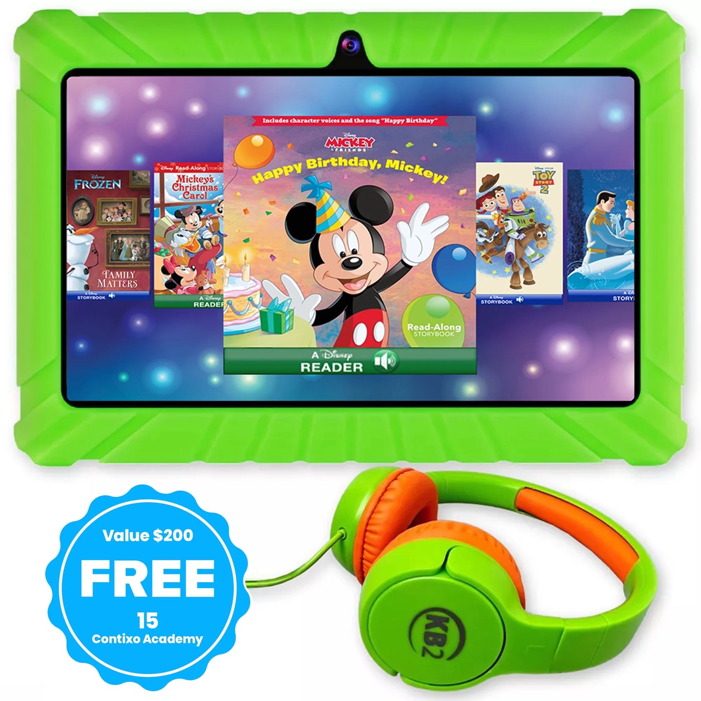 Contixo 7" Kids Tablet Bundle, 80 FREE Disney Ebooks, Kids Ages 3-7, Tablet & Headphones, Android Tablet, Parental Controls, Wi-Fi
