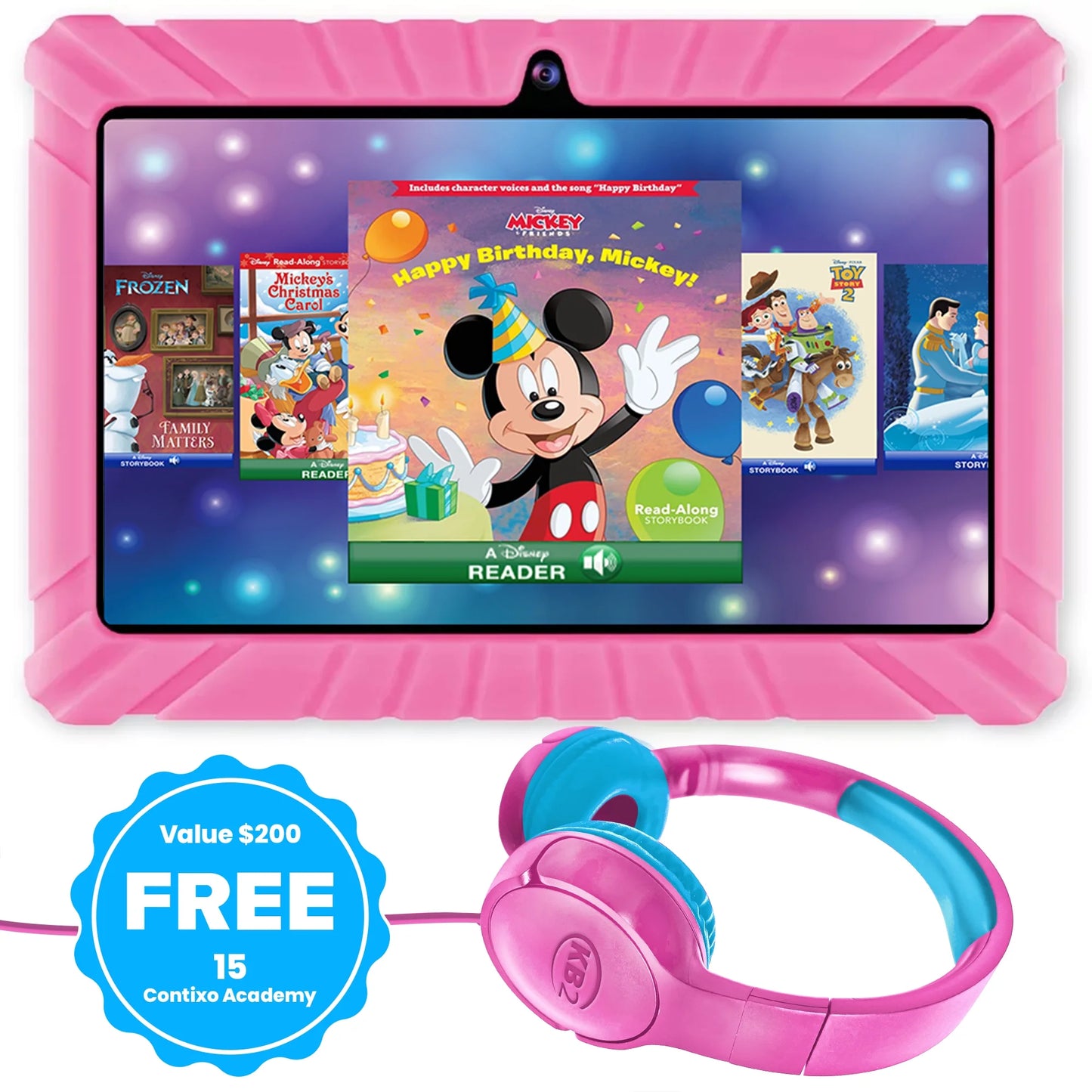 Contixo 7" Kids Tablet Bundle, 80 FREE Disney Ebooks, Kids Ages 3-7, Tablet & Headphones, Android Tablet, Parental Controls, Wi-Fi