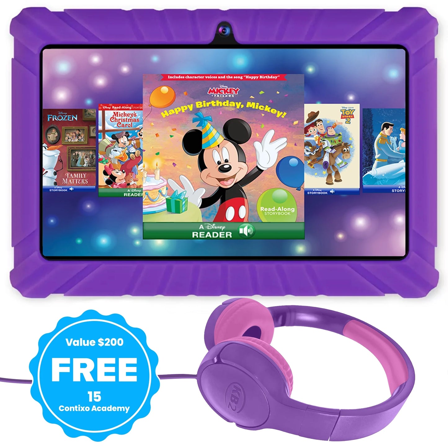 Contixo 7" Kids Tablet Bundle, 80 FREE Disney Ebooks, Kids Ages 3-7, Tablet & Headphones, Android Tablet, Parental Controls, Wi-Fi