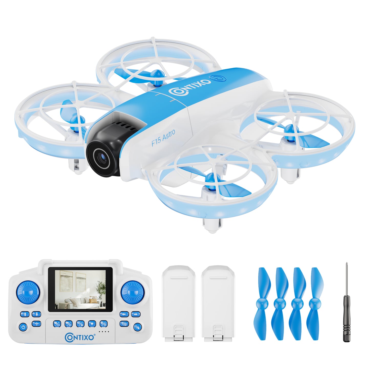 Contixo F15 Astro Mini Drone with 2.4" Screen Remote – 720P HD Camera, Live Video Display, Optical Flow Hover, One-Key Takeoff/Landing, 360° Stunts, 2 Batteries, Beginner Drone for Kids & Adults