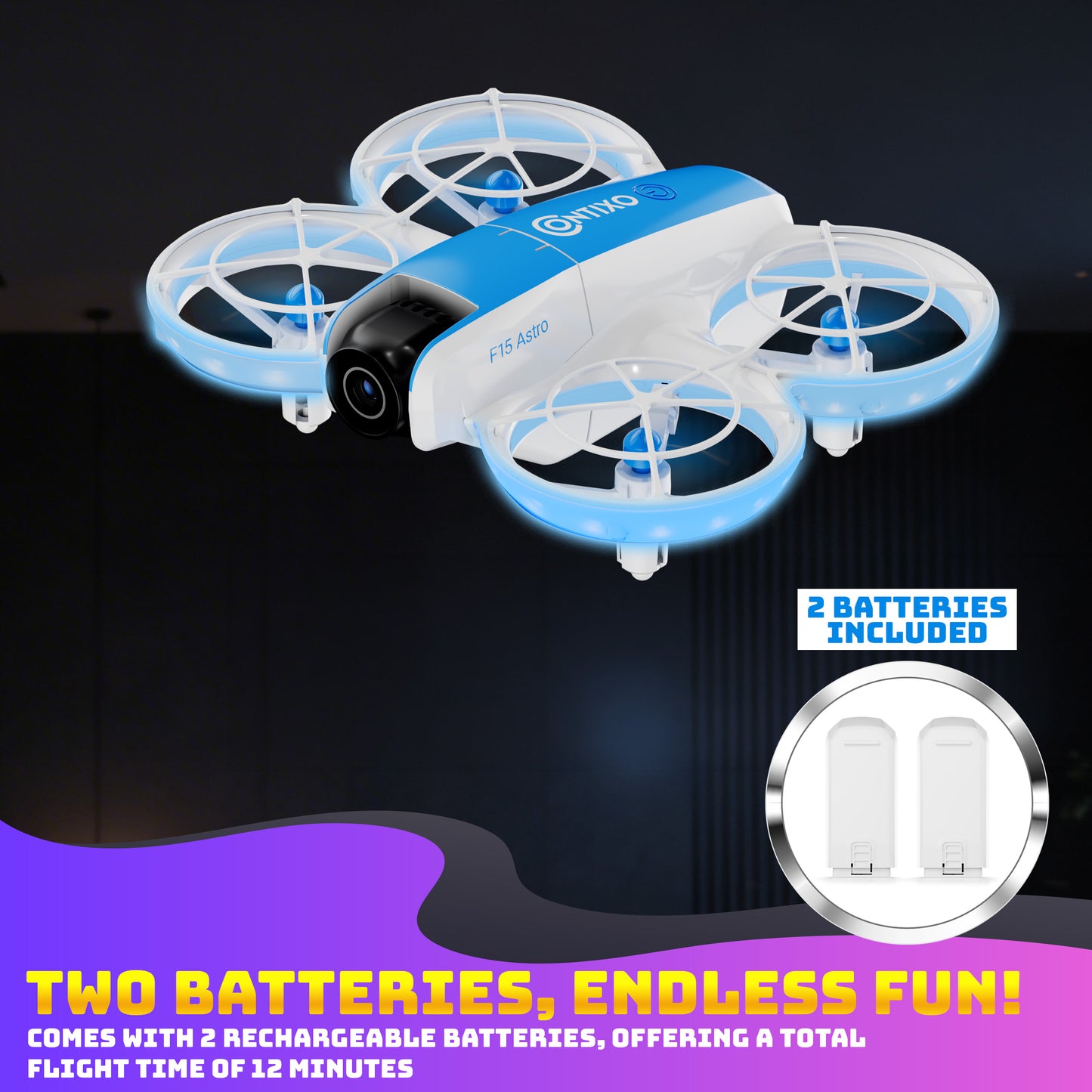 Contixo F15 Astro Mini Drone with 2.4" Screen Remote – 720P HD Camera, Live Video Display, Optical Flow Hover, One-Key Takeoff/Landing, 360° Stunts, 2 Batteries, Beginner Drone for Kids & Adults