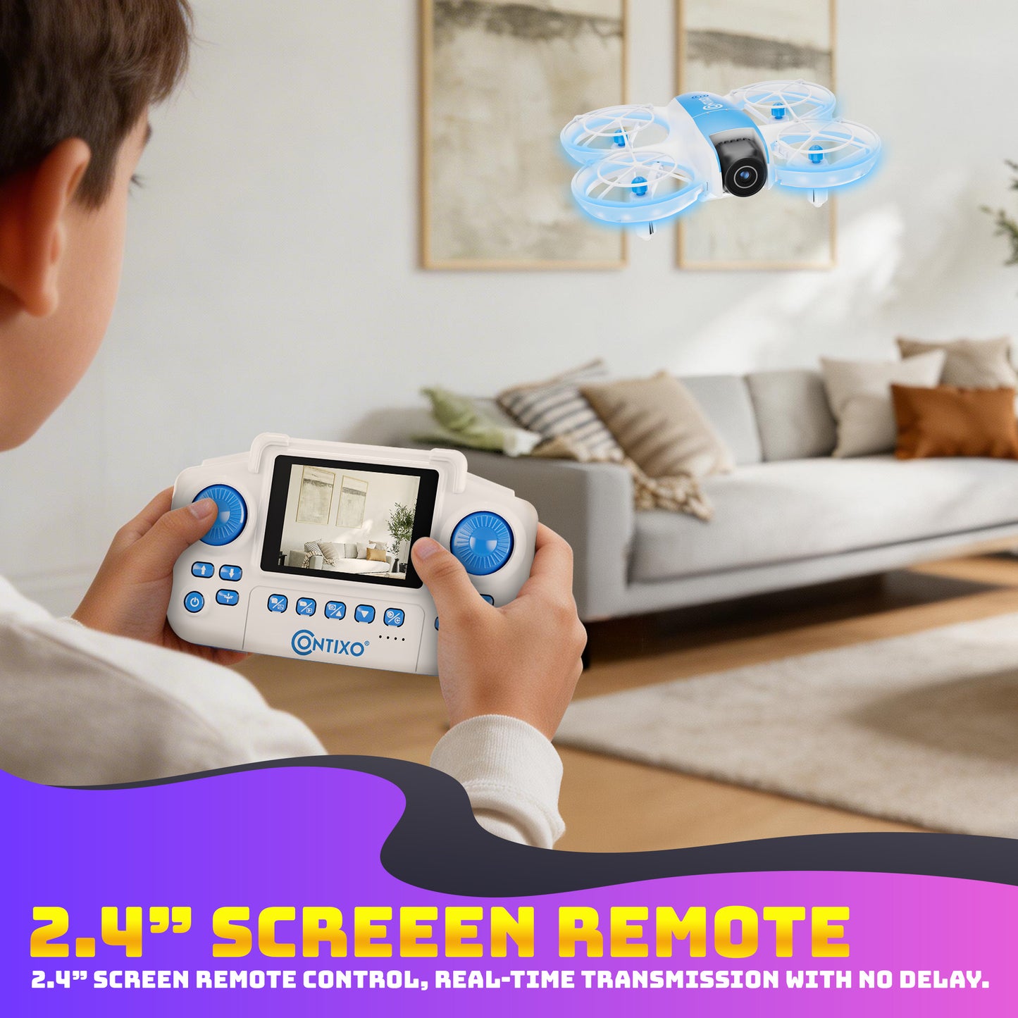 Contixo F15 Astro Mini Drone with 2.4" Screen Remote – 720P HD Camera, Live Video Display, Optical Flow Hover, One-Key Takeoff/Landing, 360° Stunts, 2 Batteries, Beginner Drone for Kids & Adults