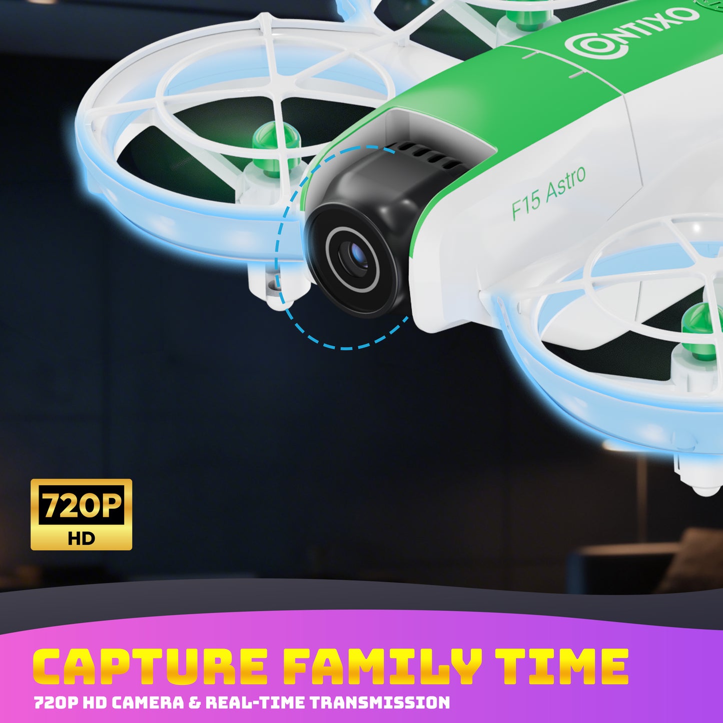 Contixo F15 Astro Mini Drone with 2.4" Screen Remote – 720P HD Camera, Live Video Display, Optical Flow Hover, One-Key Takeoff/Landing, 360° Stunts, 2 Batteries, Beginner Drone for Kids & Adults