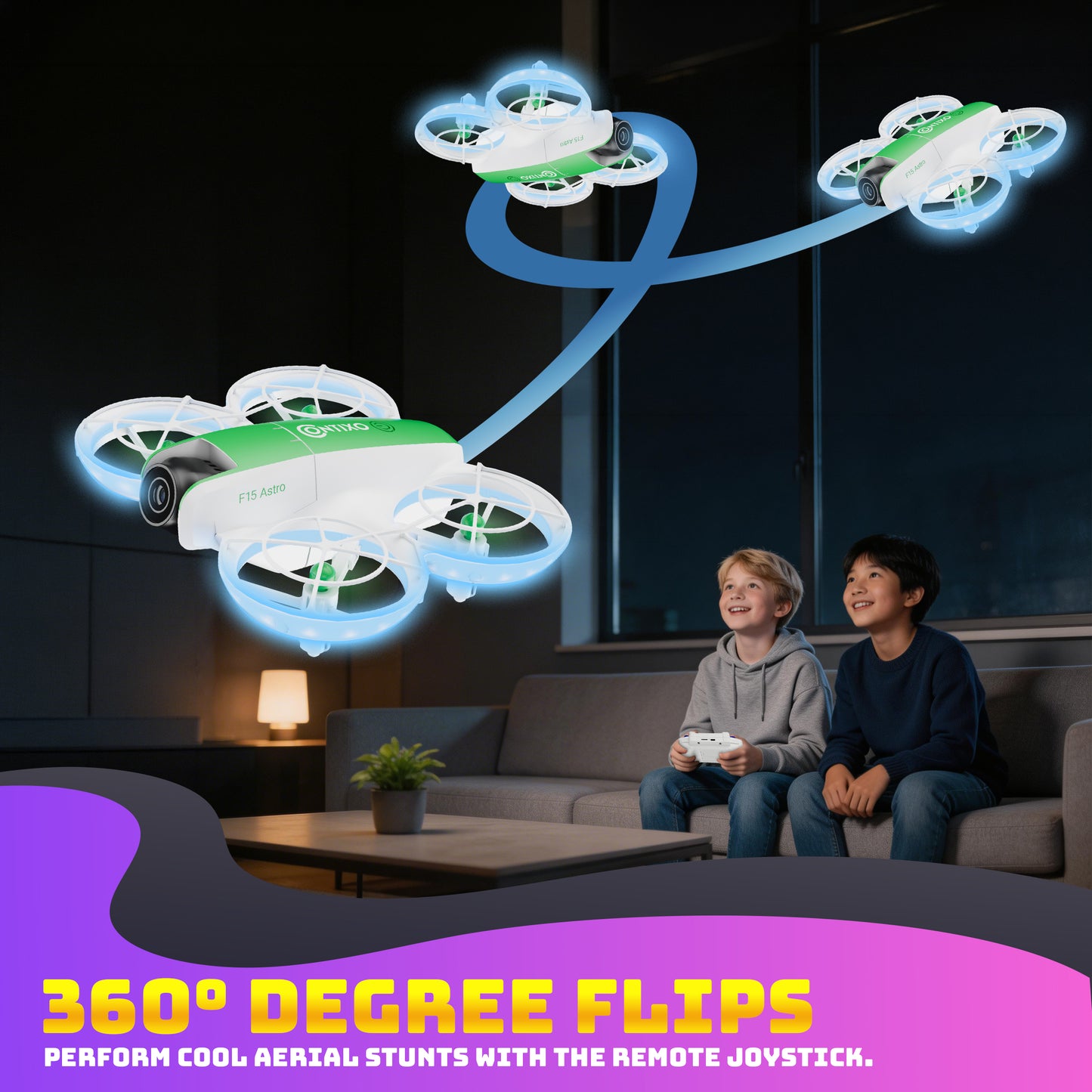 Contixo F15 Astro Mini Drone with 2.4" Screen Remote – 720P HD Camera, Live Video Display, Optical Flow Hover, One-Key Takeoff/Landing, 360° Stunts, 2 Batteries, Beginner Drone for Kids & Adults