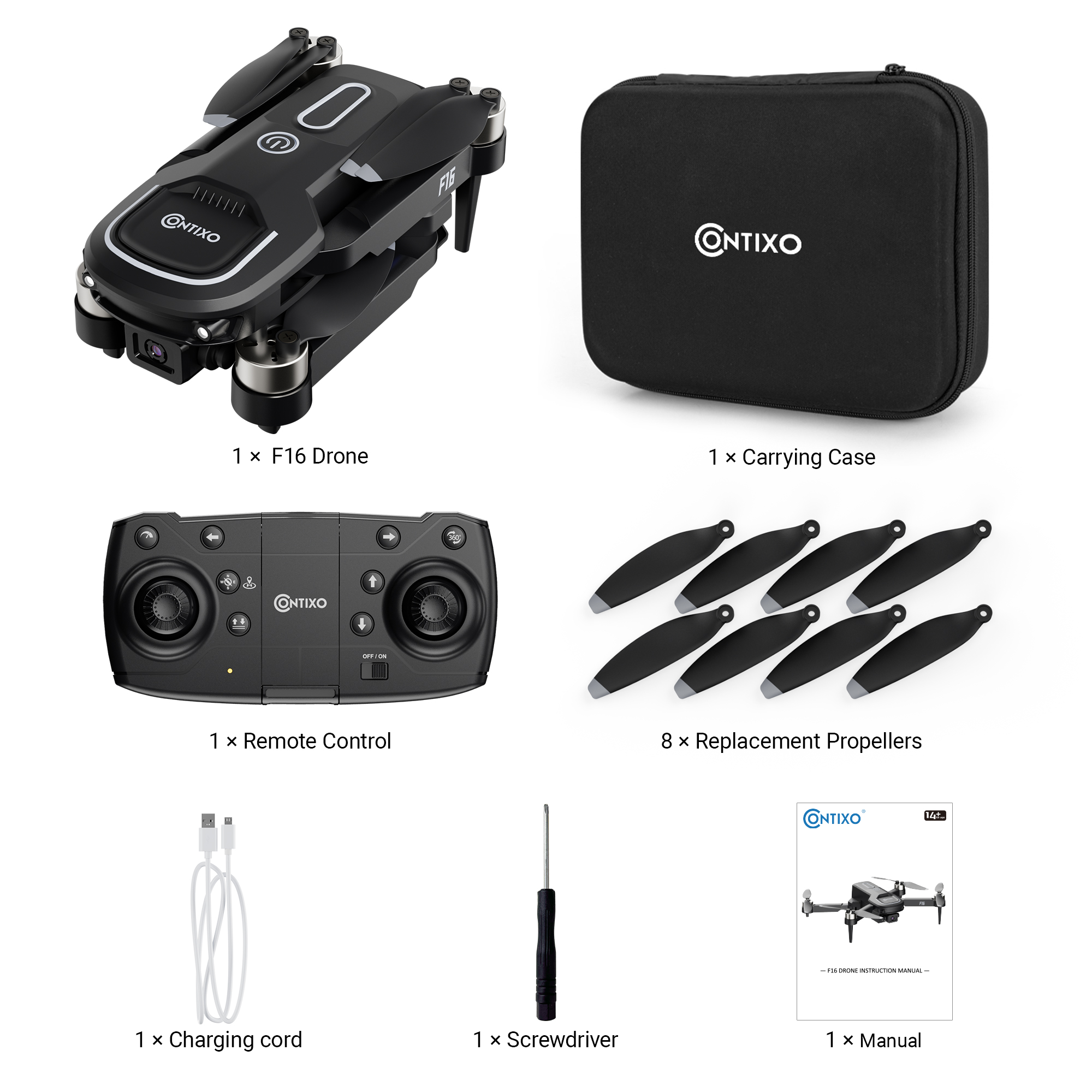 Contixo F16 Stunt Drone – 1080P HD Camera, Foldable Design, WiFi FPV, 16-Min Flight - 2024 Model