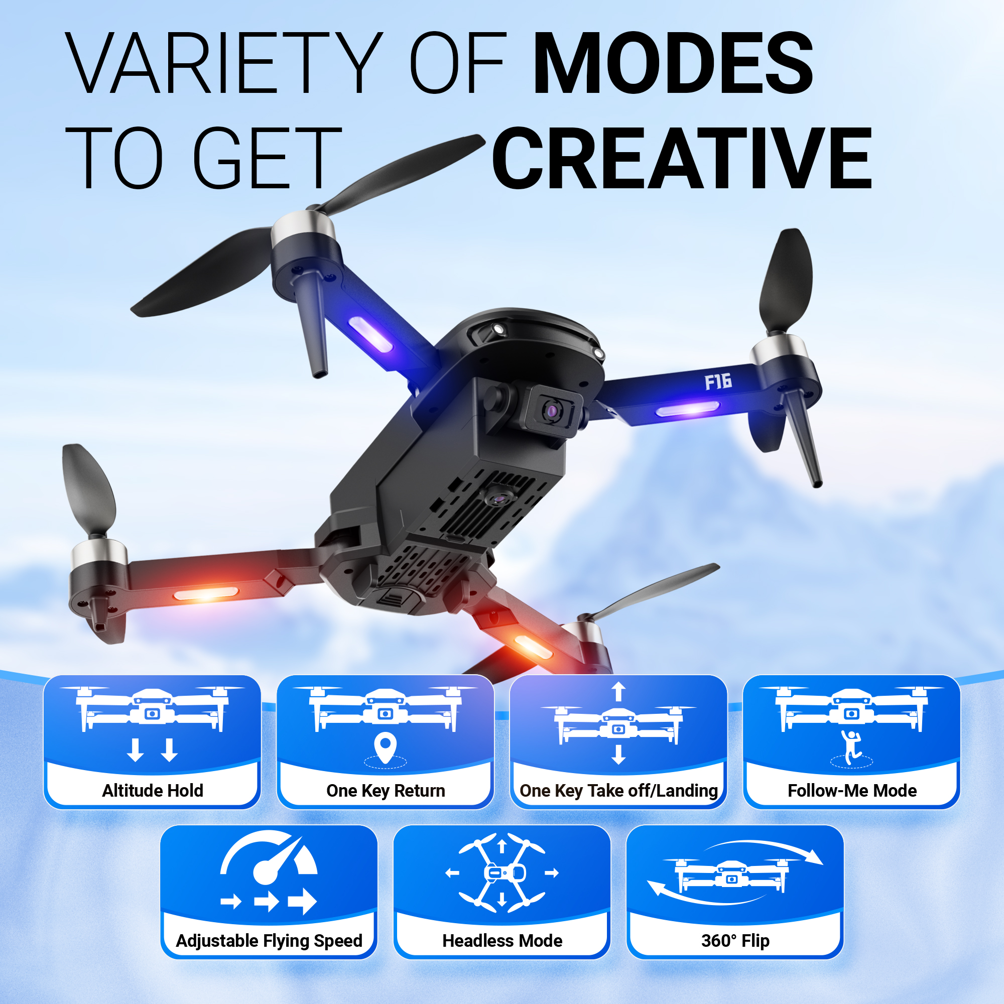 Contixo F16 Stunt Drone – 1080P HD Camera, Foldable Design, WiFi FPV, 16-Min Flight - 2024 Model