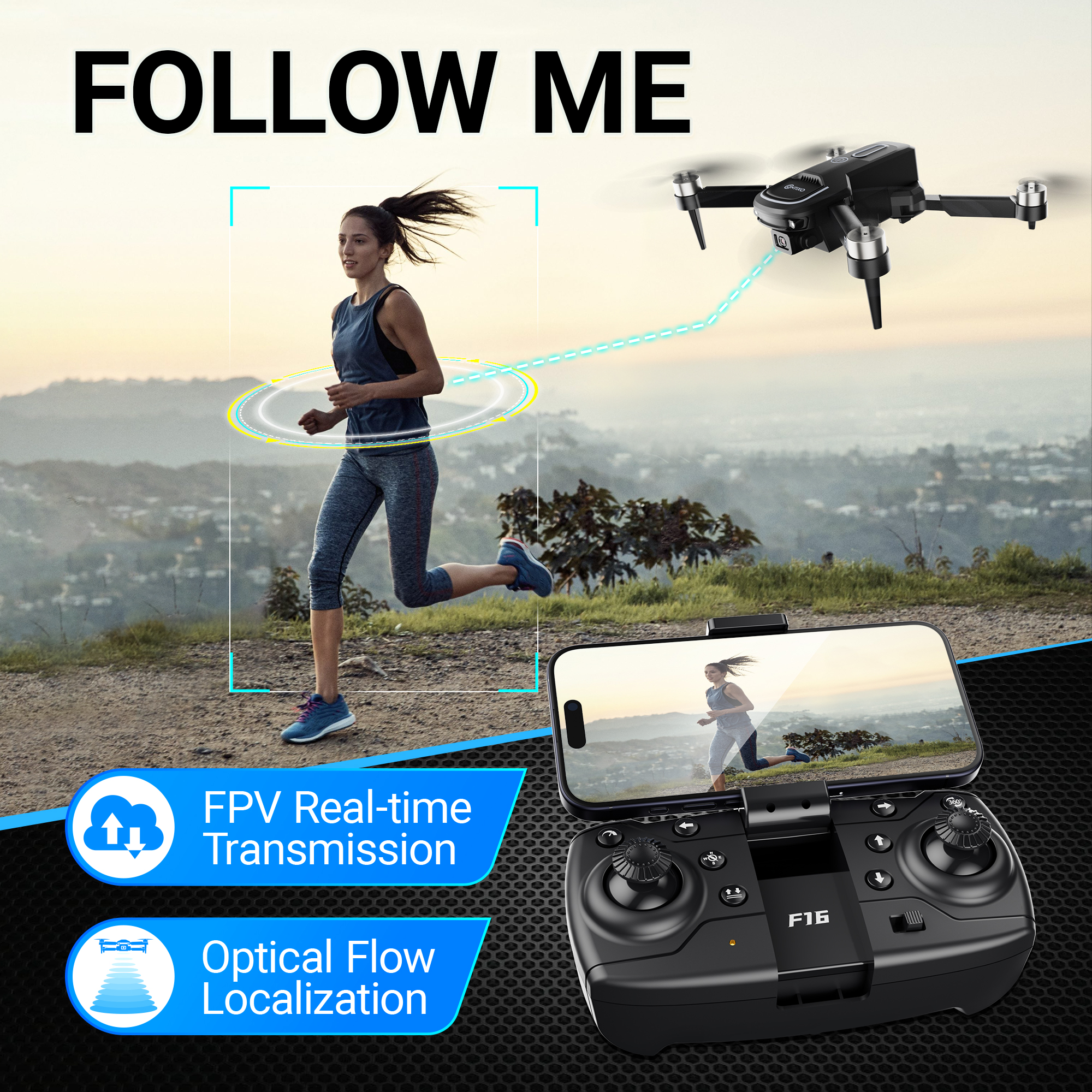 Contixo F16 Stunt Drone – 1080P HD Camera, Foldable Design, WiFi FPV, 16-Min Flight - 2024 Model