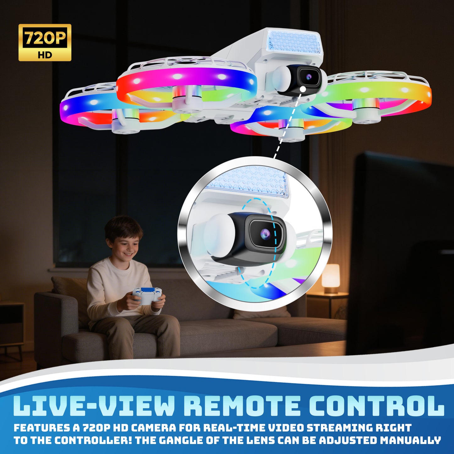 Contixo F27 Halo Mini Foldable Drone with 4.3" Screen Remote, LED Light-Up, HD Dual Camera 720P, Optical Flow Hover, One-Key Takeoff/Landing, 360° Stunts, 350 ft Range