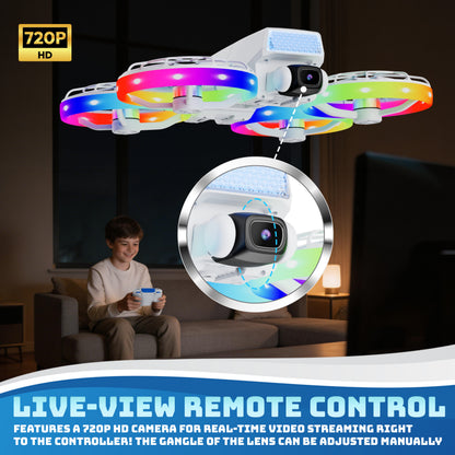 Contixo F27 Halo Mini Foldable Drone with 4.3" Screen Remote, LED Light-Up, HD Dual Camera 720P, Optical Flow Hover, One-Key Takeoff/Landing, 360° Stunts, 350 ft Range