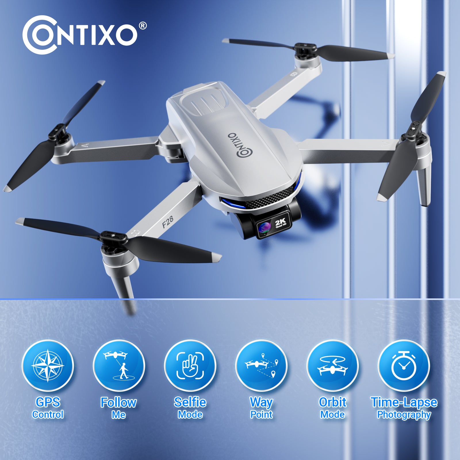 Contixo F28 Foldable Drone with 2K FHD Camera and Carrying Case