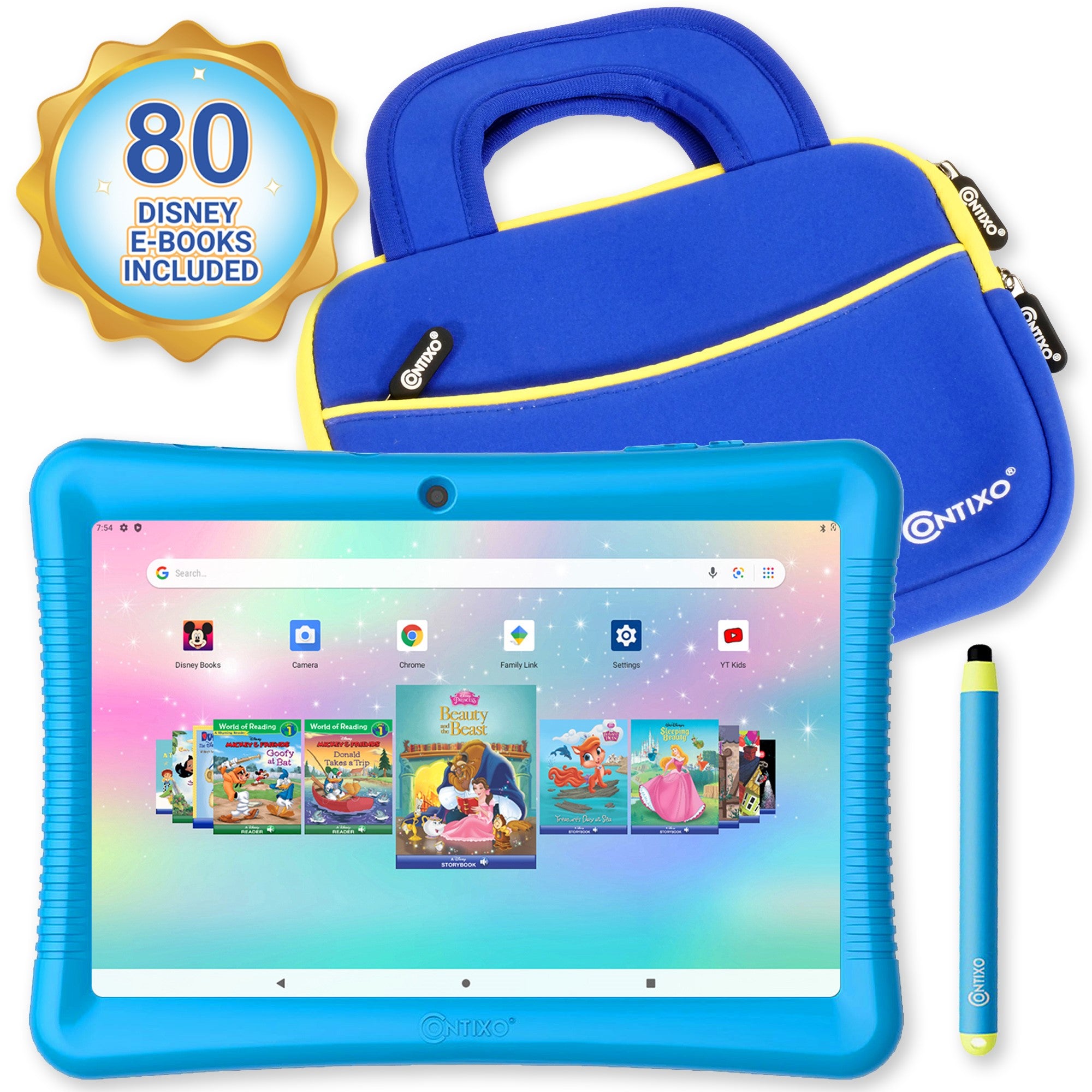 Contixo K102 10" Kids Tablet and Tablet Bag Bundle, 32GB Storage, 80+ Disney eBooks, Kid-Proof Case