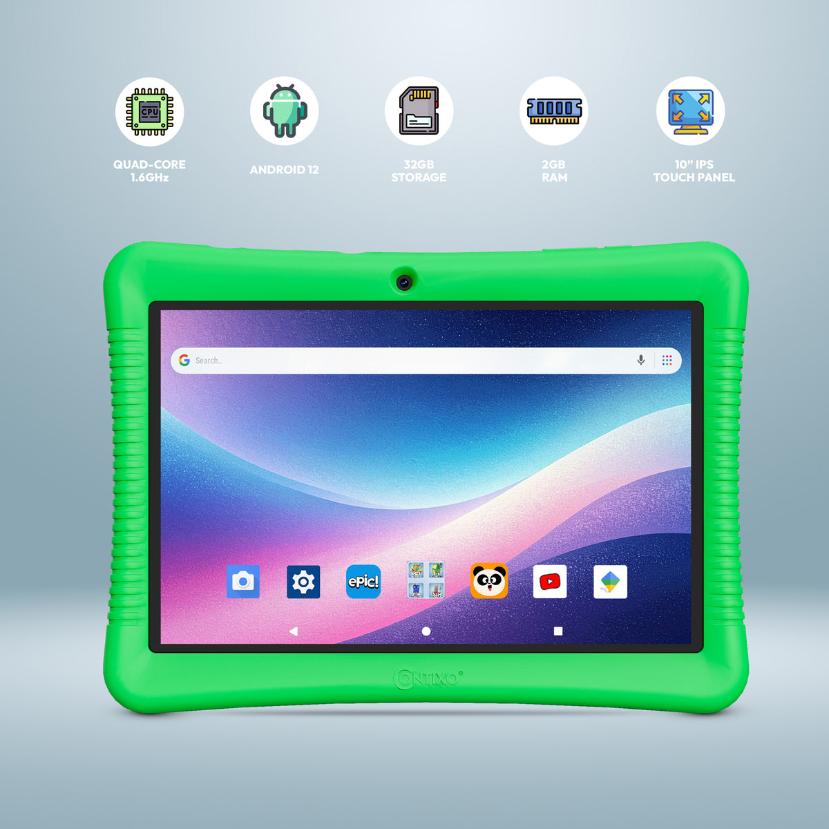 Contixo K102 10" Kids Tablet Bundle | 32GB Android 12 | KB8 Wireless Headphones & Bag | Epic! Books & Lingokids