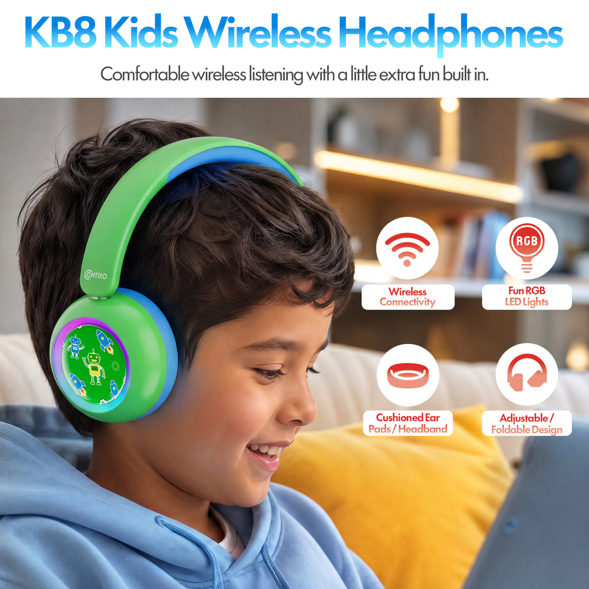 Contixo K102 10" Kids Tablet Bundle | 32GB Android 12 | KB8 Wireless Headphones & Bag | Epic! Books & Lingokids