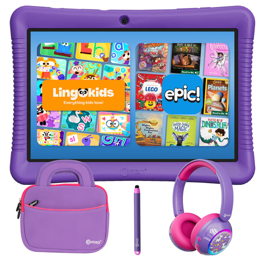 Contixo K102 10" Kids Tablet Bundle | 32GB Android 12 | KB8 Wireless Headphones & Bag