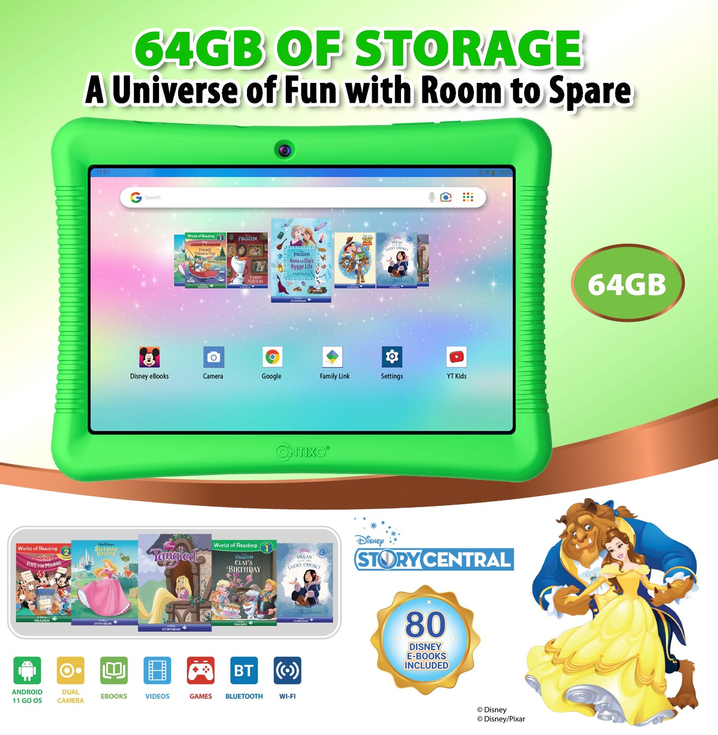 Contixo K102 10" Kids Tablet, Bluetooth Headphones, Tablet Bag, & Stylus Bundle