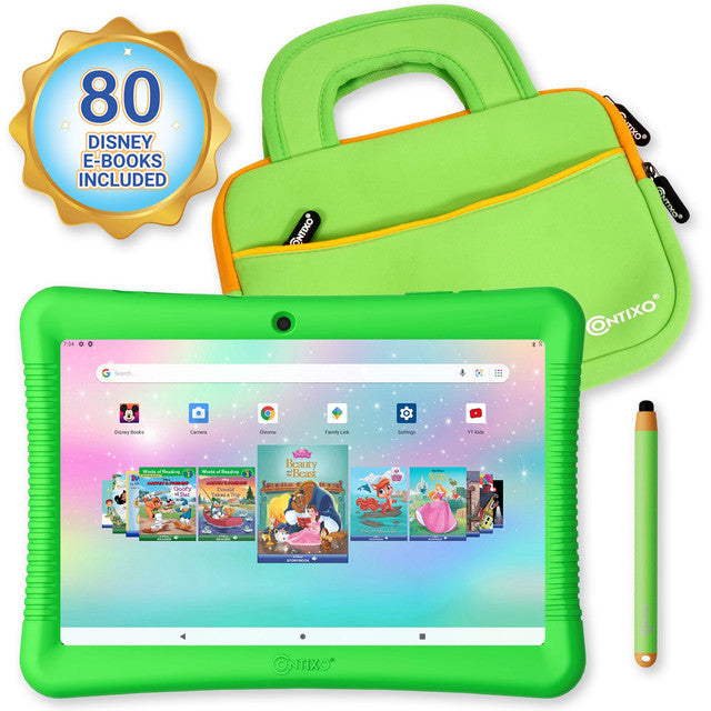 Contixo K102 10" Kids Tablet and Tablet Bag Bundle, 32GB Storage, 80+ Disney eBooks, Kid-Proof Case