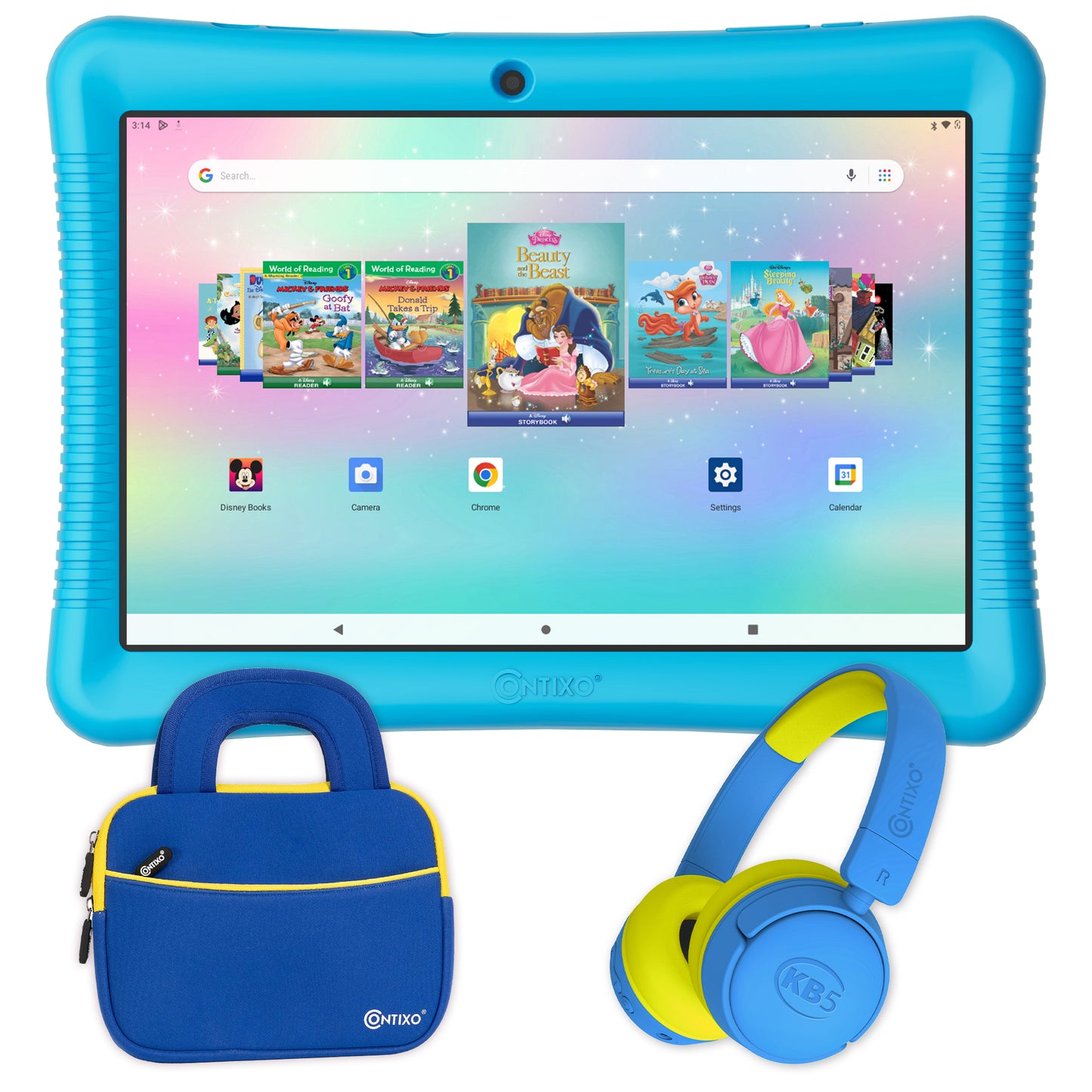 Contixo K102 10" Kids Tablet, Bluetooth Headphones, Tablet Bag, & Stylus Bundle