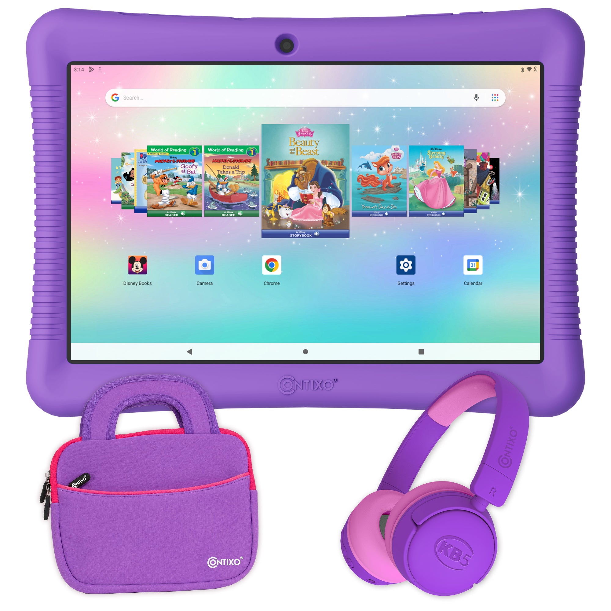 Contixo K102 10" Kids Tablet, Bluetooth Headphones, Tablet Bag, & Stylus Bundle