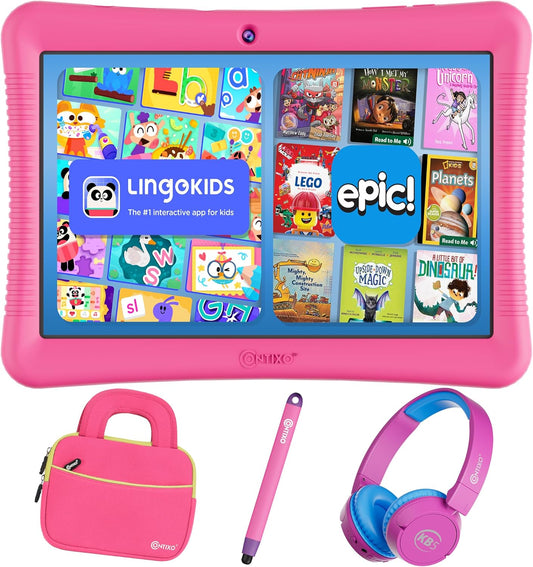 Contixo K102 10" Kids Tablet, Bluetooth Headphones, Tablet Bag, & Stylus Bundle