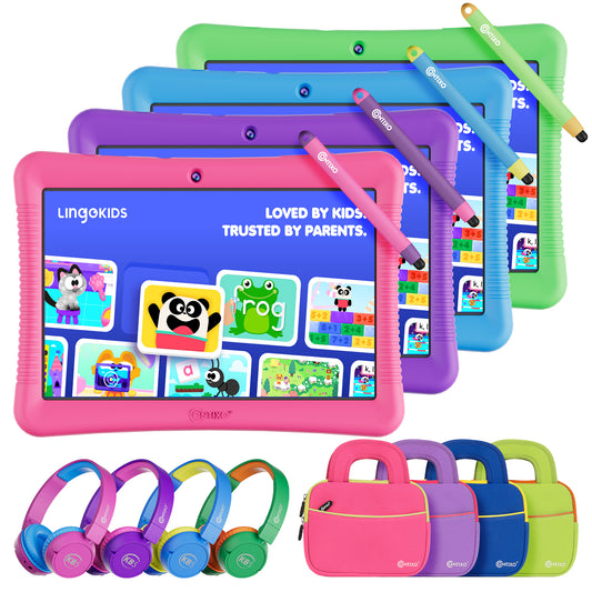 Contixo K102 10" Kids Tablet, Bluetooth Headphones, Tablet Bag, & Stylus Bundle