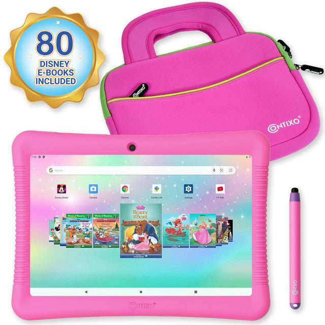 Contixo K102 10" Kids Tablet and Tablet Bag Bundle, 32GB Storage, 80+ Disney eBooks, Kid-Proof Case