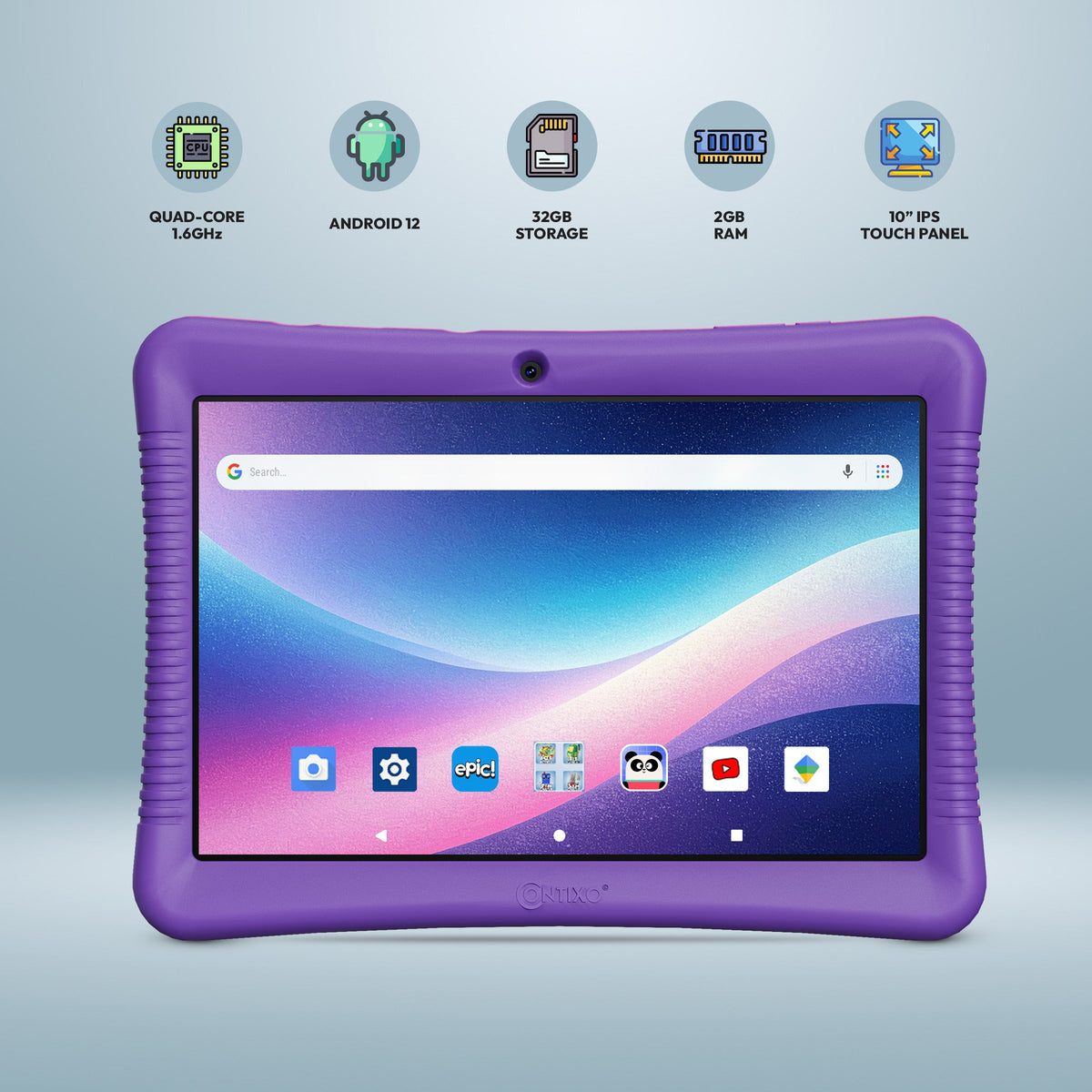 Contixo K102 10" Kids Tablet, Bluetooth Headphones, Tablet Bag, & Stylus Bundle