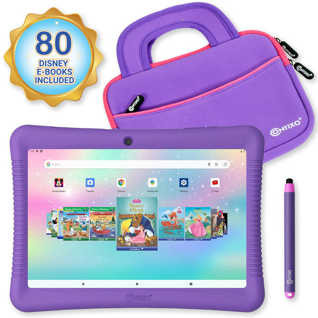 Contixo K102 10" Kids Tablet and Tablet Bag Bundle, 32GB Storage, 80+ Disney eBooks, Kid-Proof Case