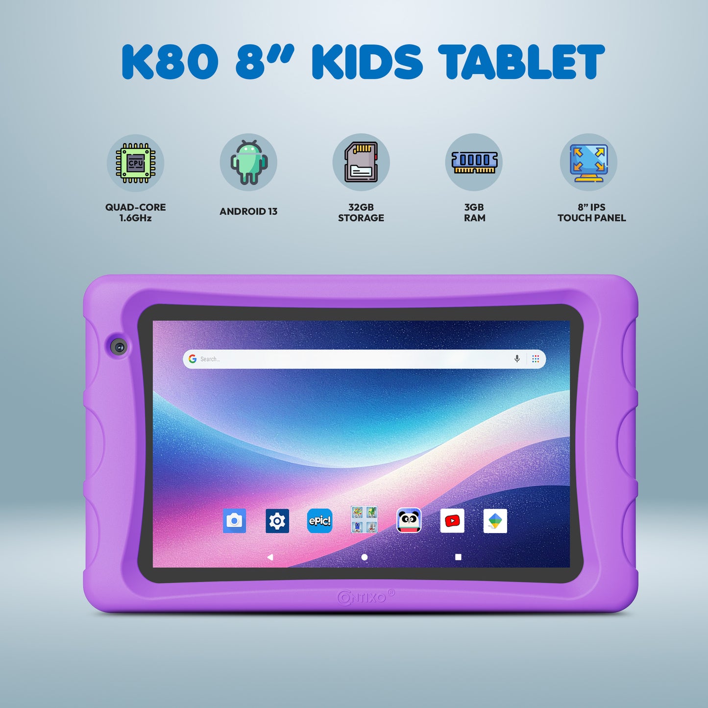 Contixo K80 8-Inch Kids Tablet Featuring 80 Disney eBooks - 2GB + 64GB