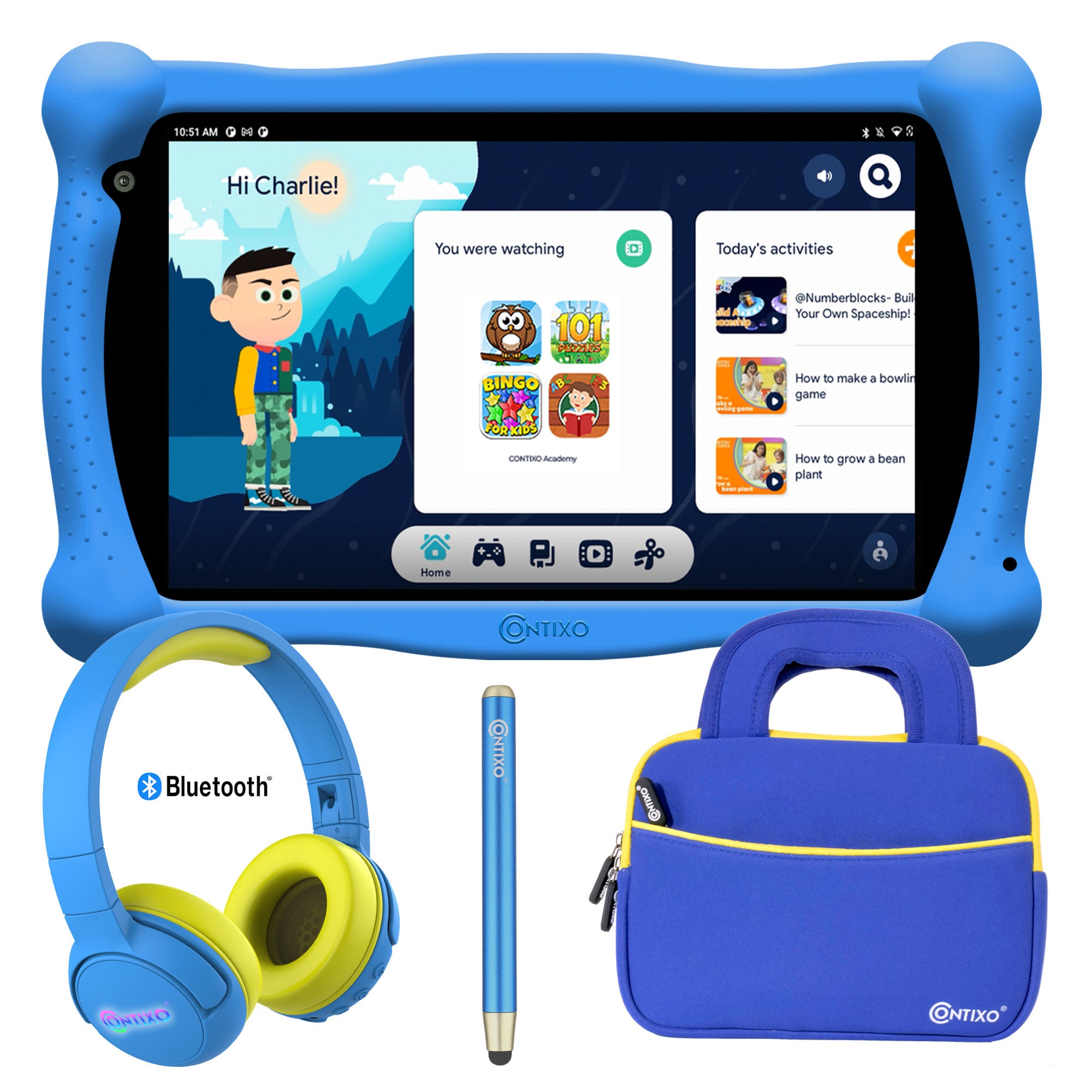 Contixo V10 7 Kids Tablet, Bluetooth Headphones, Tablet Bag, & Stylus
