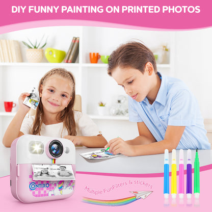 Contixo KC4  Kids Instant Print Camera, HD 1080P Digital Camera with 3 Rolls of Paper & 32G Card, 16X Zoom, Games & MP3, Ages 3-12