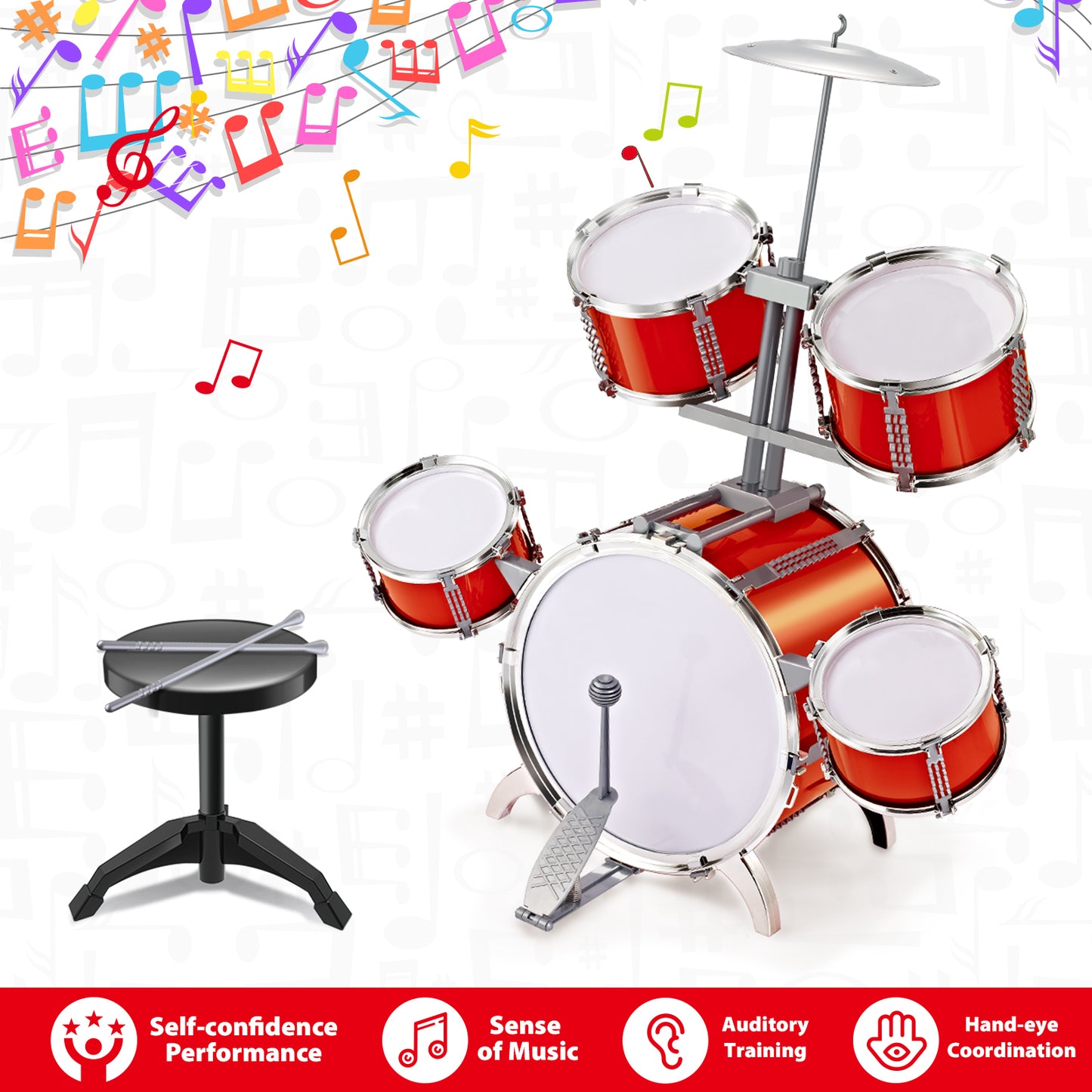 Contixo Kids Drum Set - Jazz Musical Instrument Toy for Ages 3-7