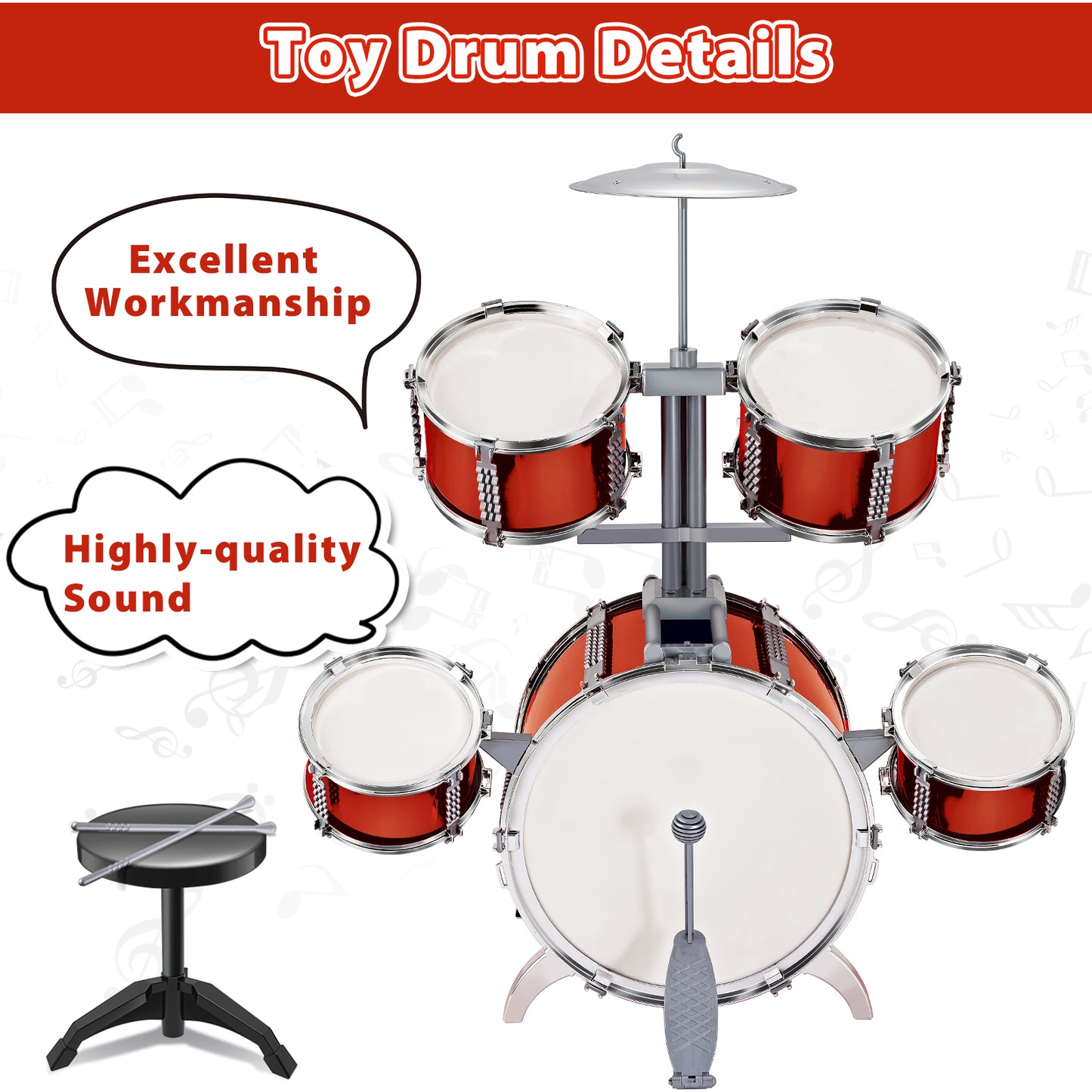 Contixo Kids Drum Set - Jazz Musical Instrument Toy for Ages 3-7