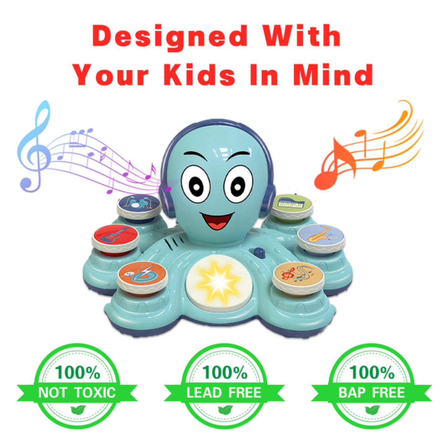 Contixo Baby Piano Toy - Octopus Musical Toy with 6 Keyboards, Ages 6-24 Months, Blue