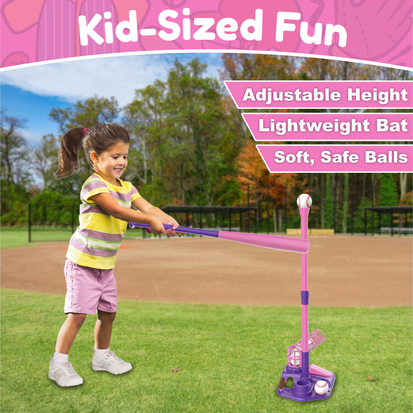 Contixo 3-in-1 Kids T-Ball Set - Adjustable Tee, 6 Balls, Indoor/Outdoor, Ages 3-5