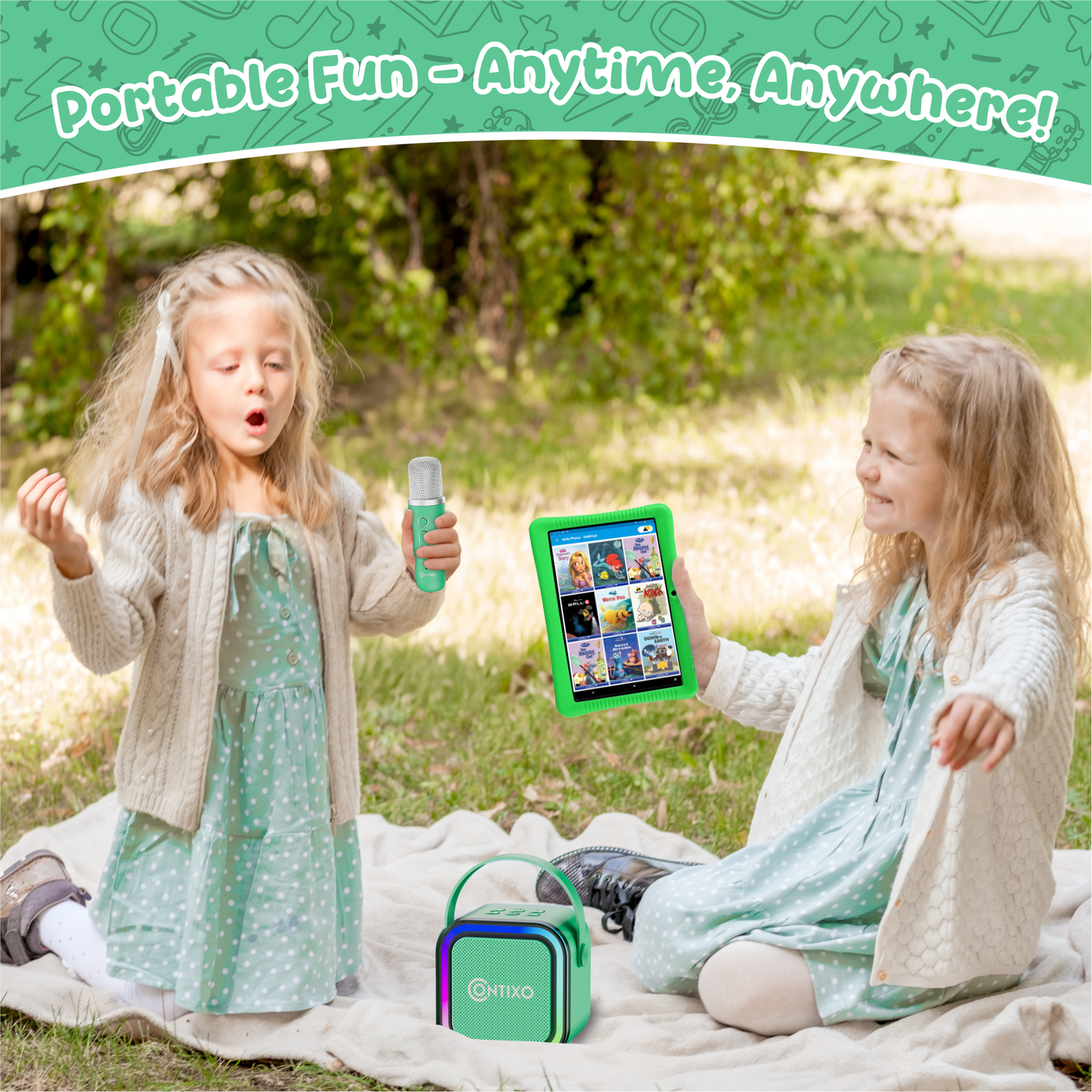 Contixo K102 10" Kids Tablet with Kids Bluetooth Karaoke and Two Microphones