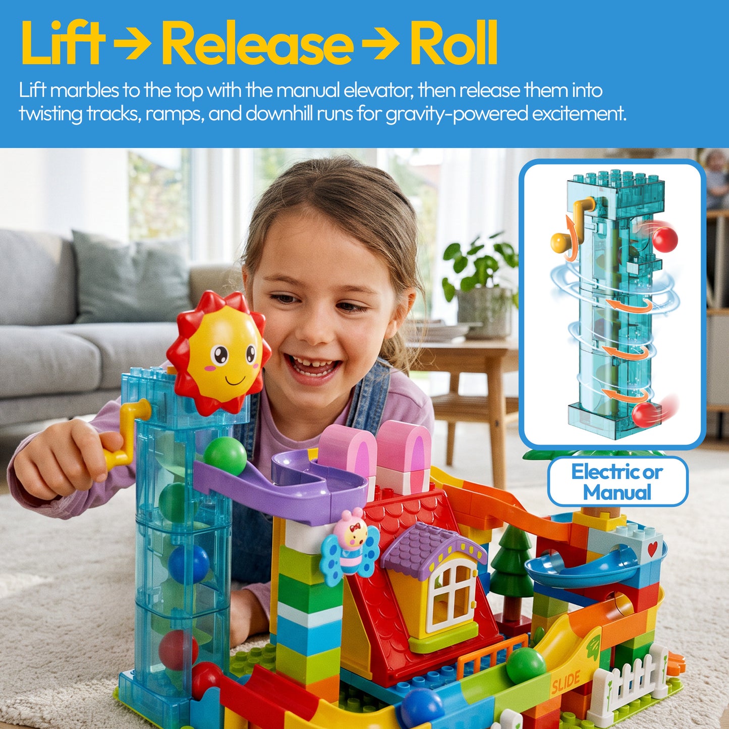 Contixo MK1 Marble Run Building Blocks Set, 118PCS STEM Construction Toy with Elevator Lift, Rabbit House Track Toys For Boy's Girl's Kids Ages 3+