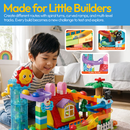 Contixo MK1 Marble Run Building Blocks Set, 118PCS STEM Construction Toy with Elevator Lift, Rabbit House Track Toys For Boy's Girl's Kids Ages 3+