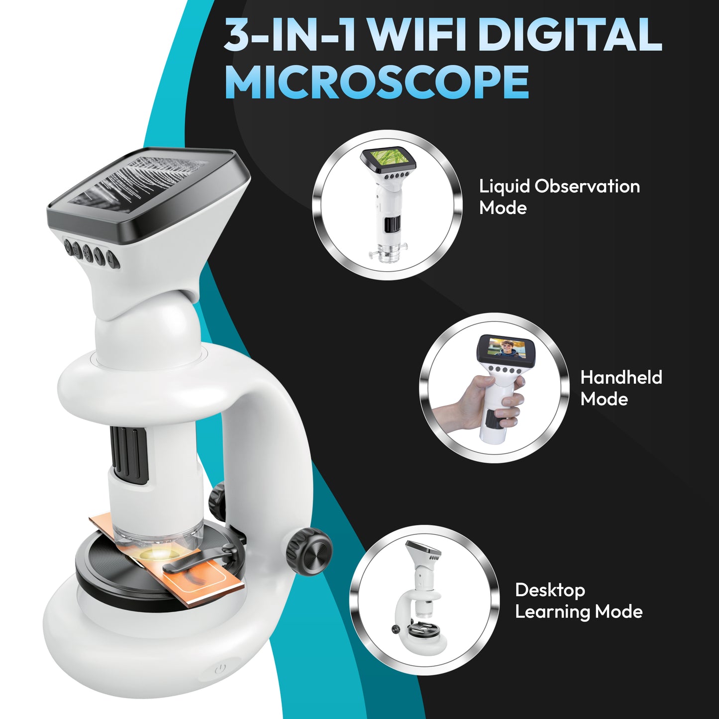 Contixo - MS2 WiFi Digital Microscope with LCD Screen, 1000X Magnification, Photo & Video Capture, Type-C Rechargeable