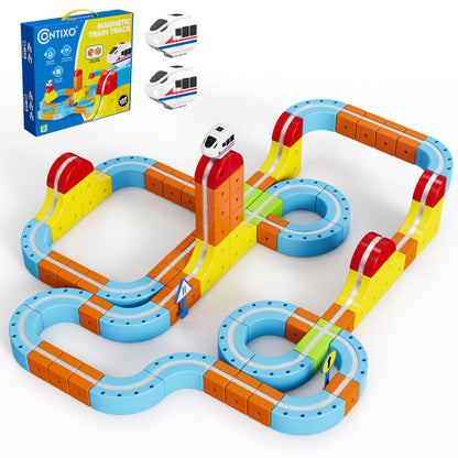 Contixo MT2 Magnetic Train Track Set - 150-Piece 3D Snap-Fit Building Kit with Vertical Wall Climbing Tracks & 2 Magnetic Trains
