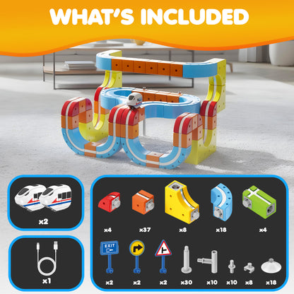 Contixo MT2 Magnetic Train Track Set - 150-Piece 3D Snap-Fit Building Kit with Vertical Wall Climbing Tracks & 2 Magnetic Trains