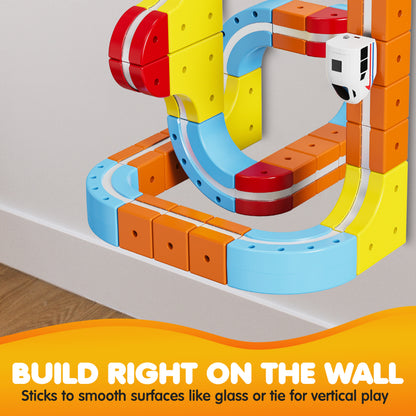 Contixo MT2 Magnetic Train Track Set - 150-Piece 3D Snap-Fit Building Kit with Vertical Wall Climbing Tracks & 2 Magnetic Trains