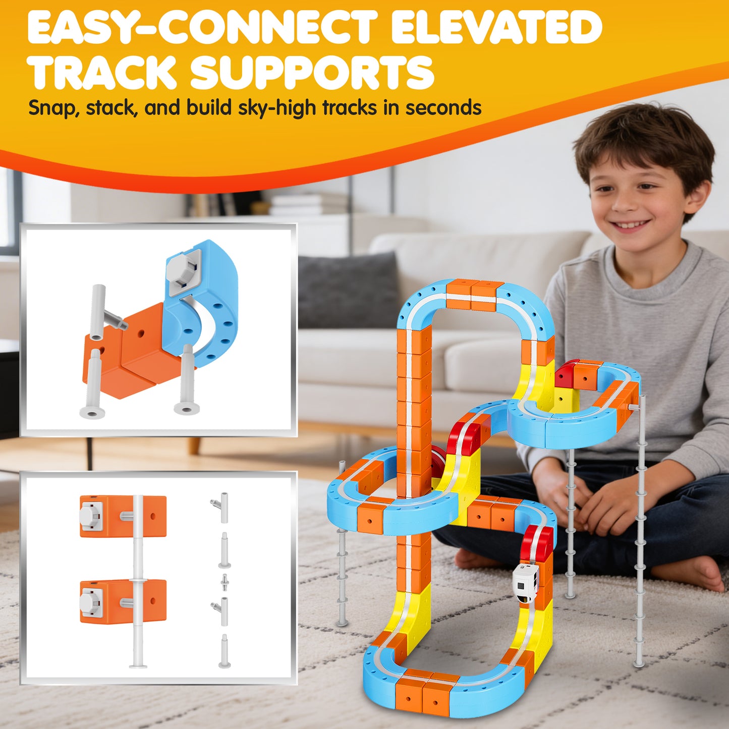 Contixo MT2 Magnetic Train Track Set – 150-Piece 3D Snap-Fit Building Kit with Vertical Wall Climbing Tracks & 2 Magnetic Trains