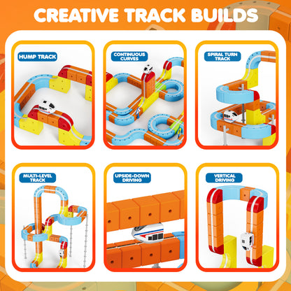 Contixo MT2 Magnetic Train Track Set - 150-Piece 3D Snap-Fit Building Kit with Vertical Wall Climbing Tracks & 2 Magnetic Trains